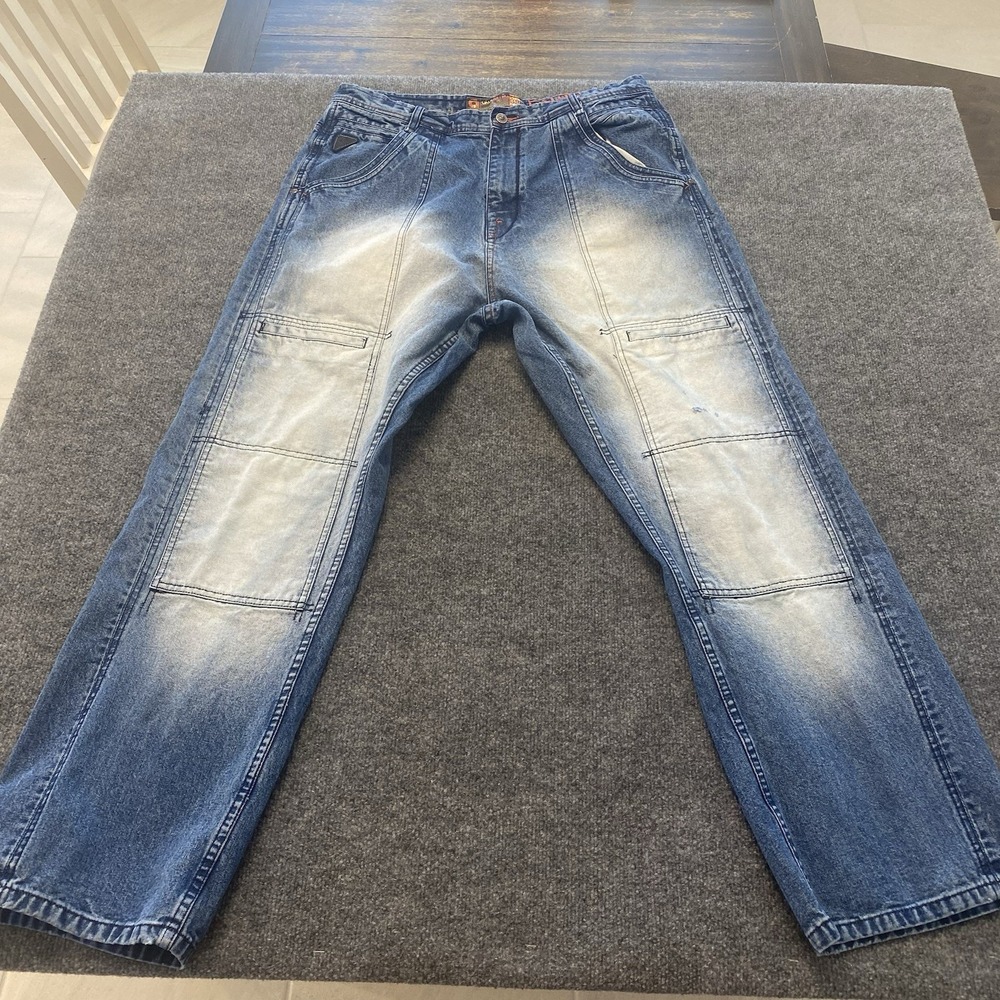 Vintage Y2K Akademiks Baggy Doulbe Knee Faded Hip Hop Rap Jeans Mens 38x34 - Picture 2 of 12